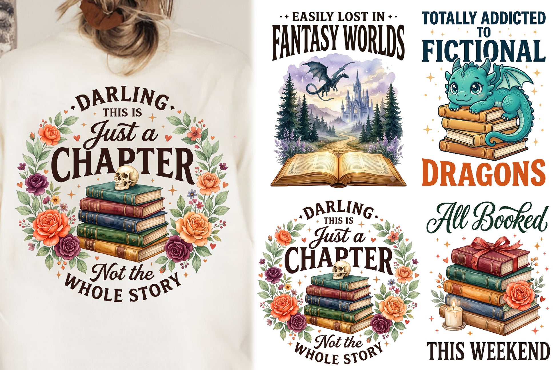 Reading Books Sublimation PNG Bundle | Book Lover Designs