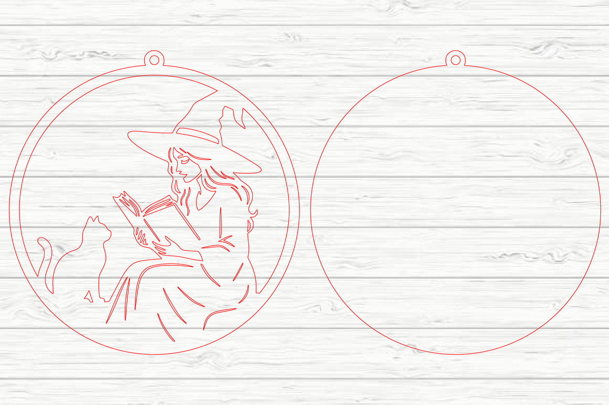 Reading Witch & Cat SVG Laser Cut
