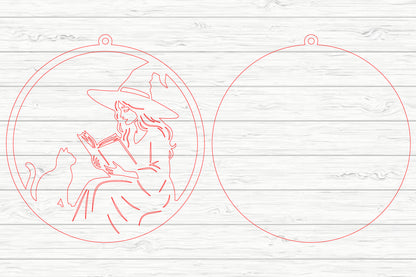 Reading Witch & Cat SVG Laser Cut