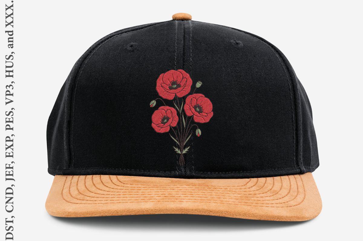 Red Poppy Flower Embroidery Design – Beautiful Red Poppy Machine Embroidery Pattern, Elegant Floral Botanical Embroidery Design