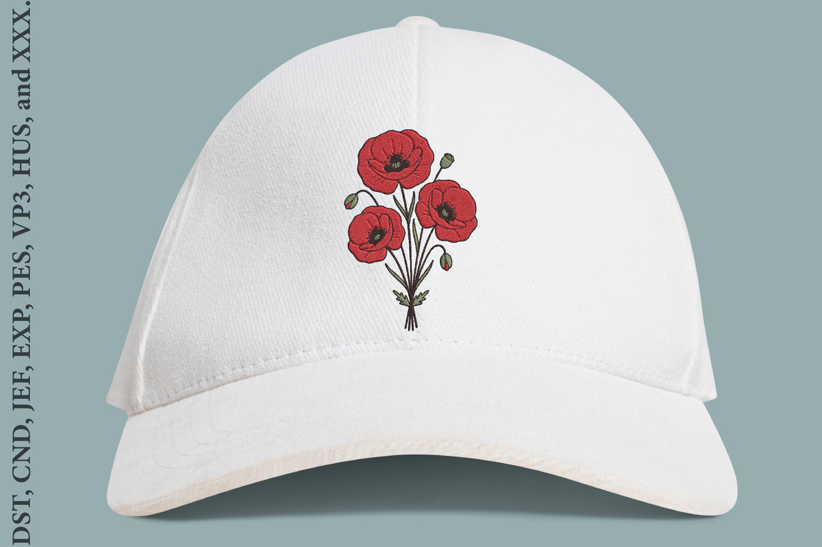 Red Poppy Flower Embroidery Design – Beautiful Red Poppy Machine Embroidery Pattern, Elegant Floral Botanical Embroidery Design