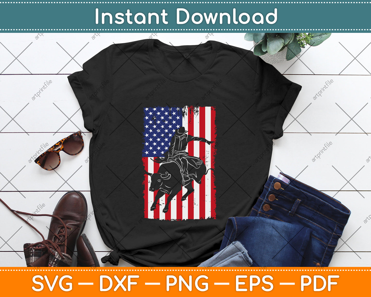 Rodeo Bull Rider Patriotic American Flag Cowboy SVG Cutting File
