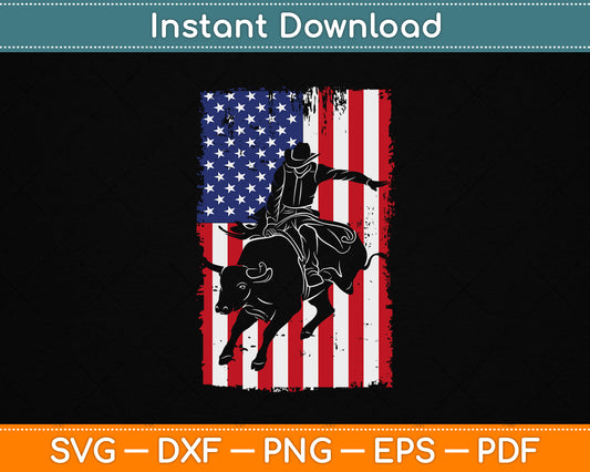 Rodeo Bull Rider Patriotic American Flag Cowboy SVG File