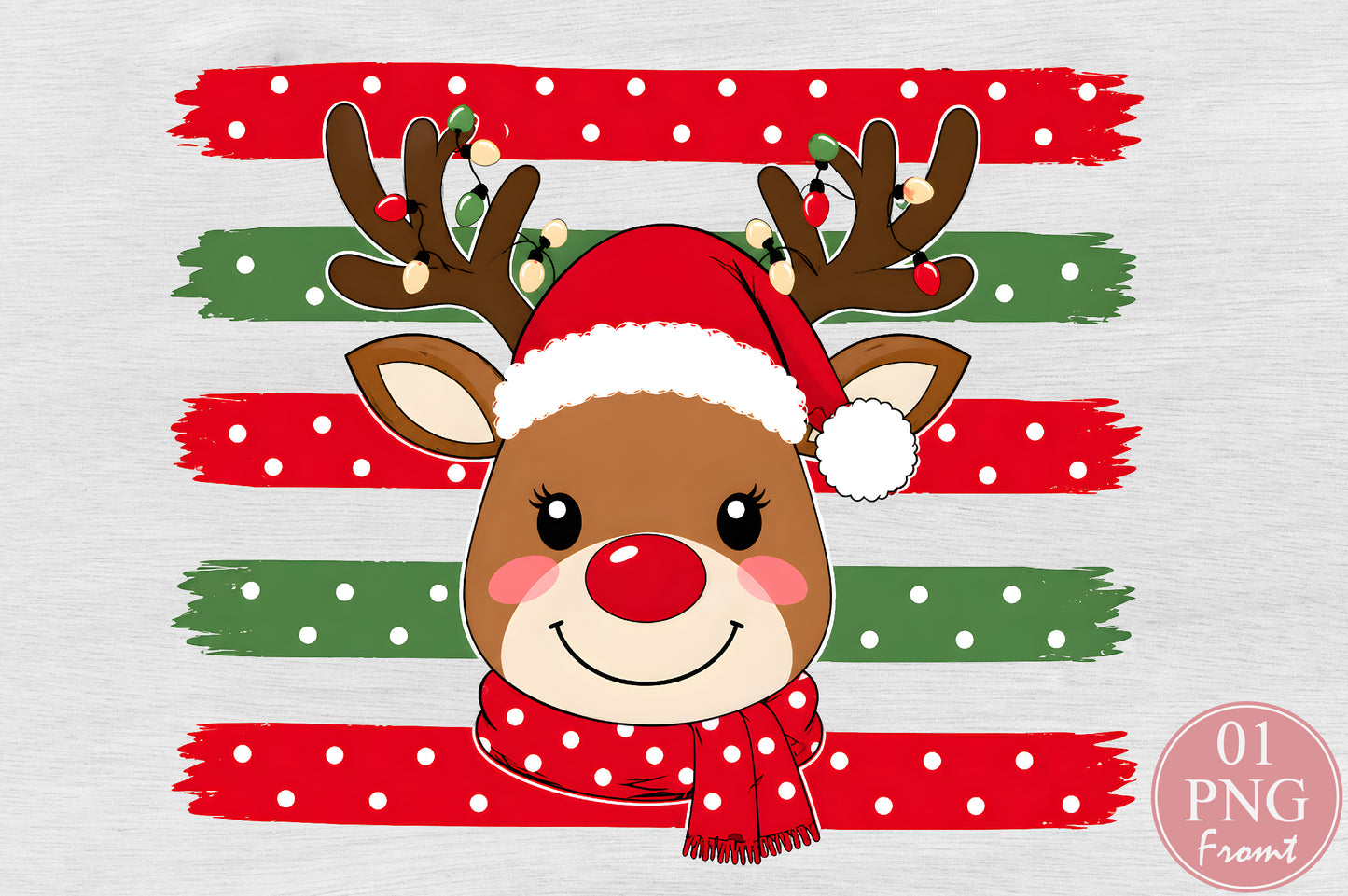 Cute Reindeer Christmas PNG Red Green Brush Stroke Sublimation Design