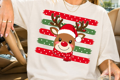 Cute Reindeer Christmas PNG Red Green Brush Stroke Sublimation Design