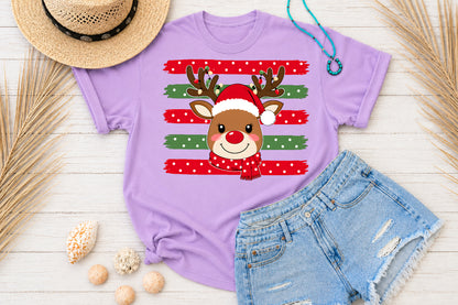Cute Reindeer Christmas PNG Red Green Brush Stroke Sublimation Design