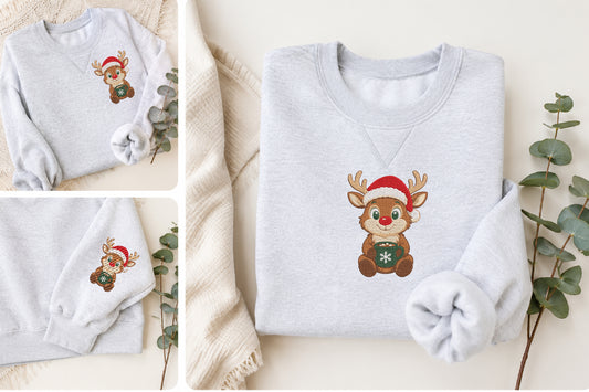Reindeer Christmas Embroidery Design – Cute Christmas Reindeer Machine Embroidery Pattern, Festive Holiday & Winter Embroidery Design