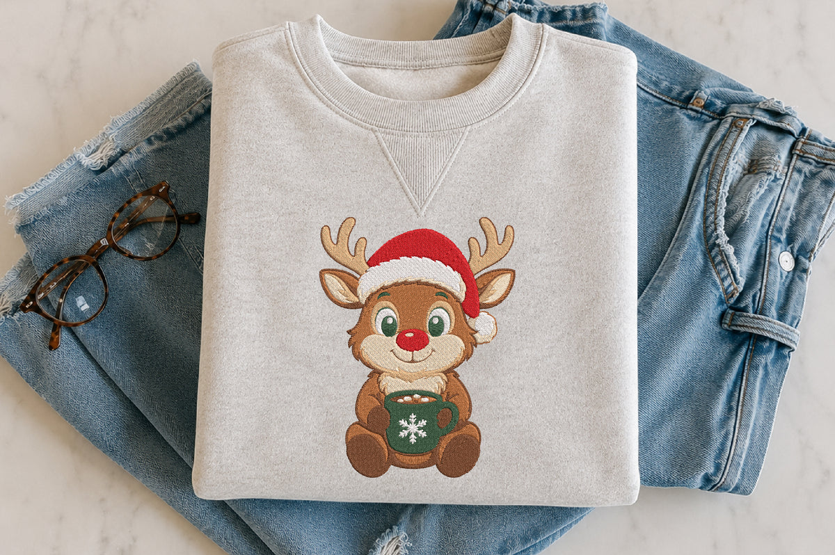 Reindeer Christmas Embroidery Design – Cute Christmas Reindeer Machine Embroidery Pattern, Festive Holiday & Winter Embroidery Design
