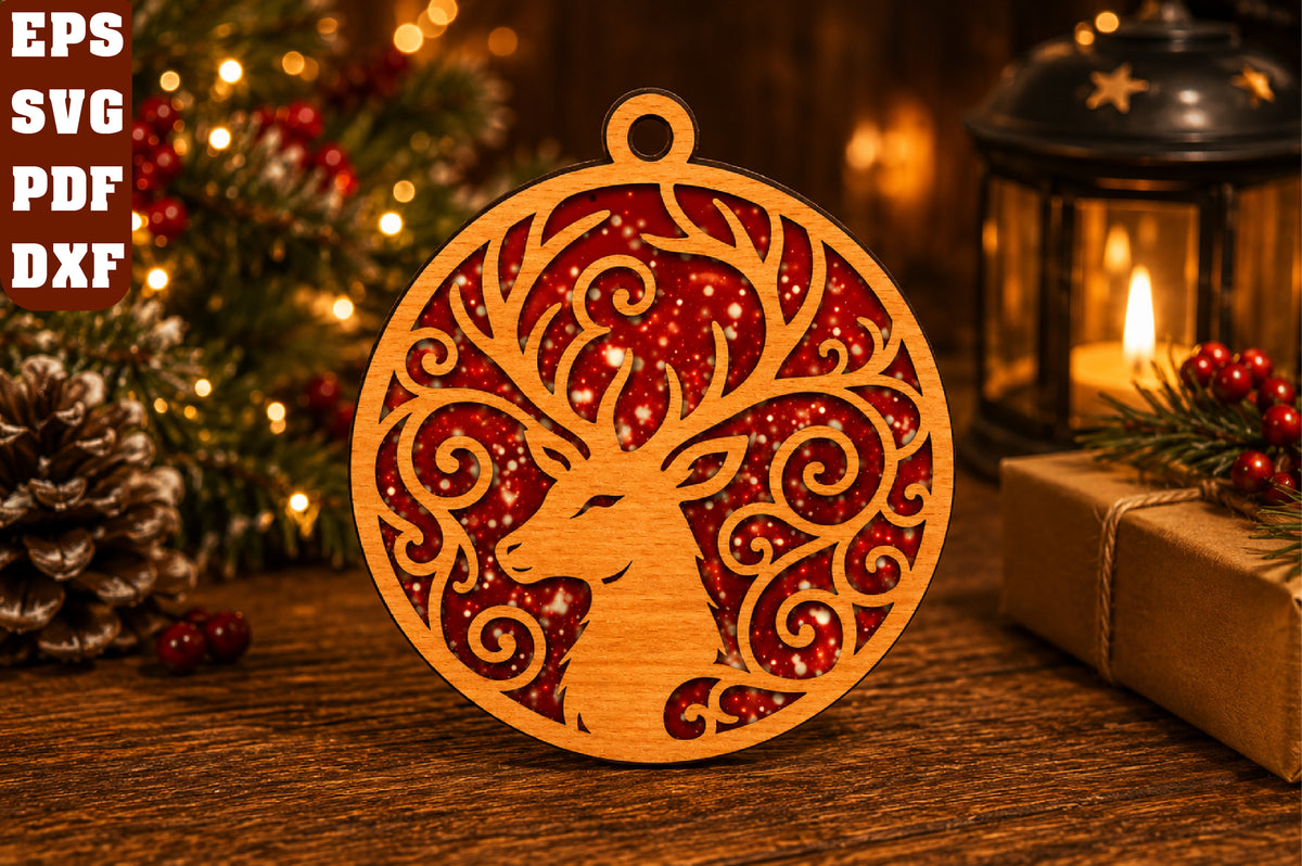 Reindeer Christmas Ornament Laser Cut SVG