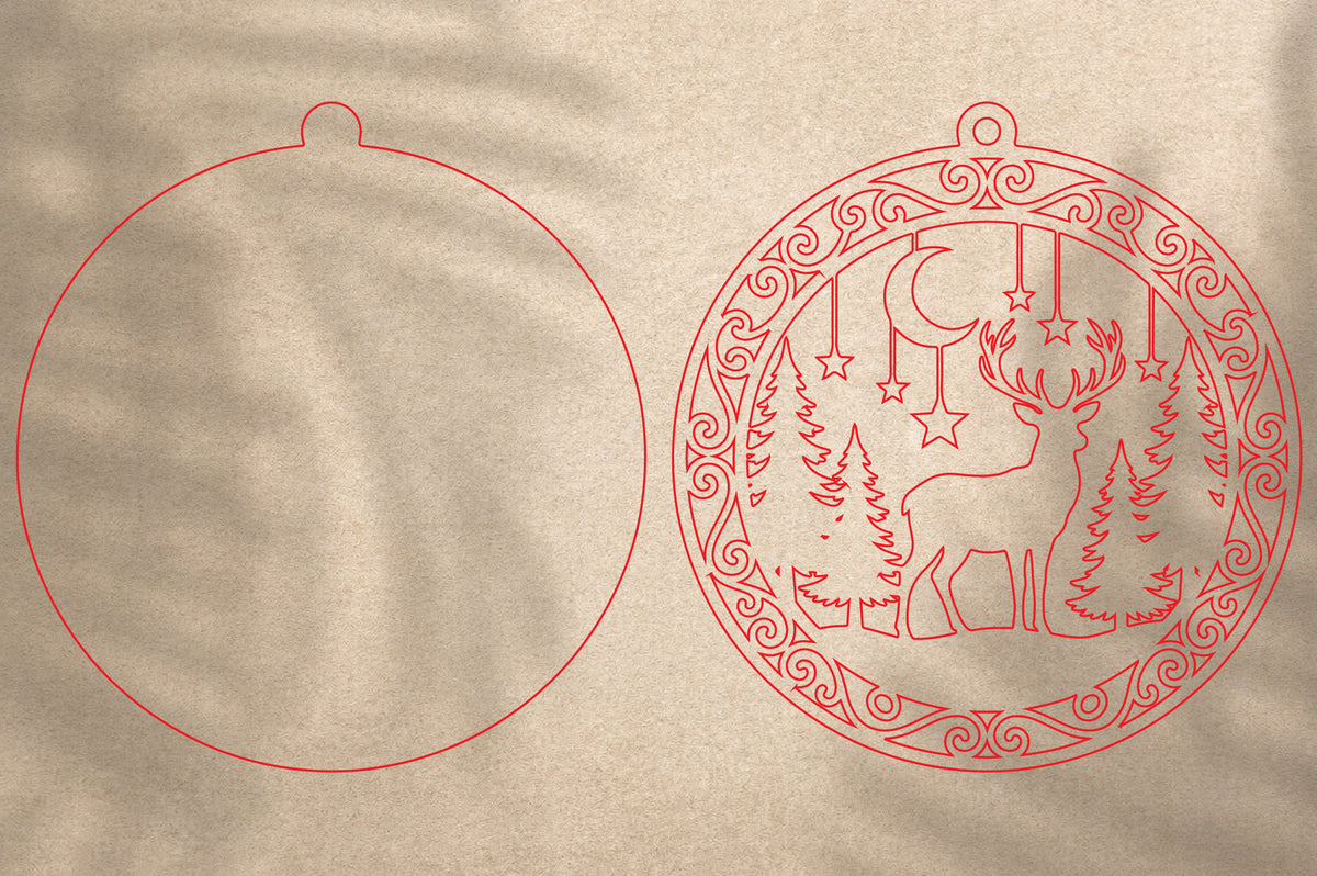 Reindeer Christmas Ornament SVG | Deer & Pine Tree Laser Cut Design