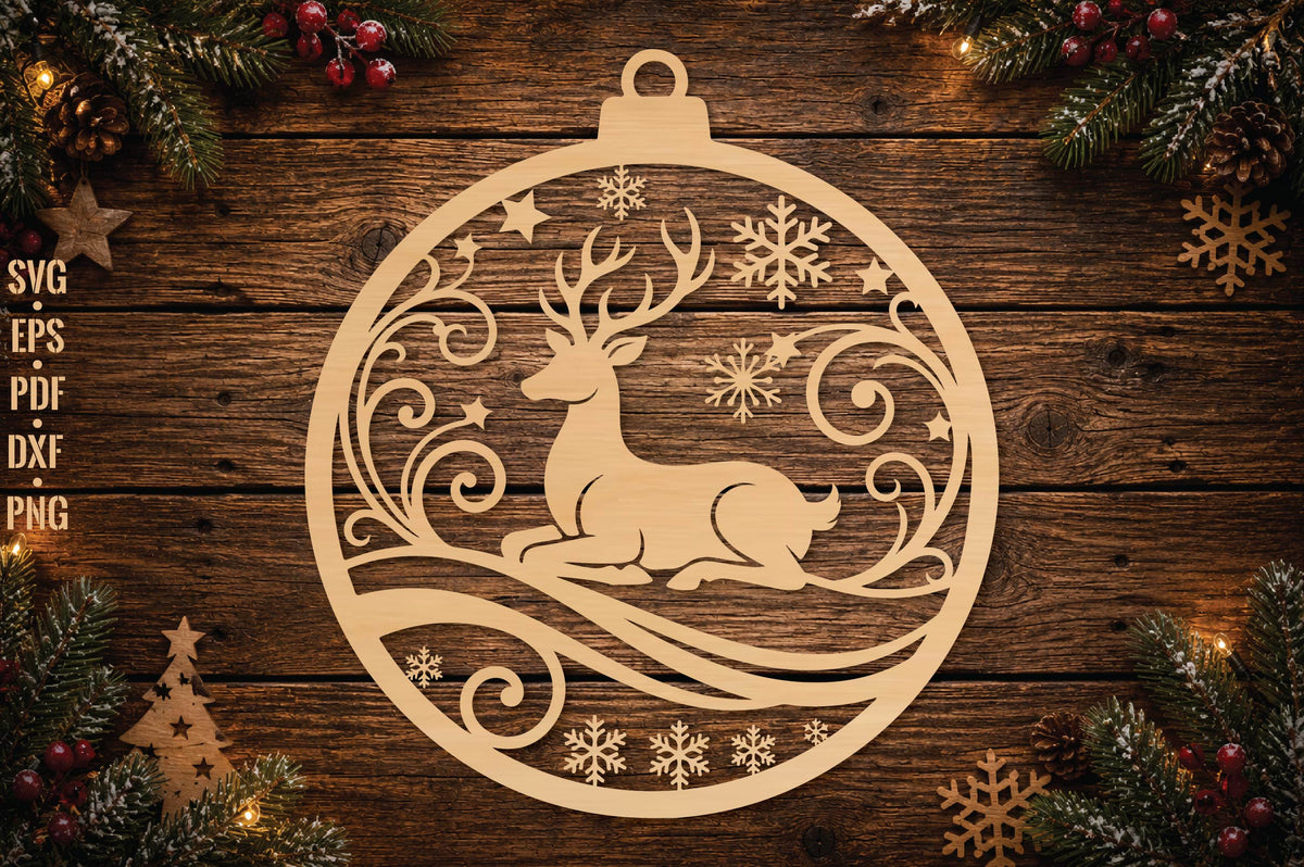 Reindeer Christmas Ornament Laser Cut SVG, Reindeer Ornament Cut File, Winter Holiday Decor