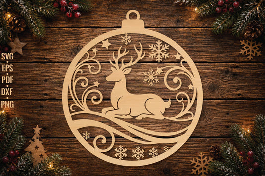 Reindeer Christmas Ornament Laser Cut SVG, Reindeer Ornament Cut File, Winter Holiday Decor