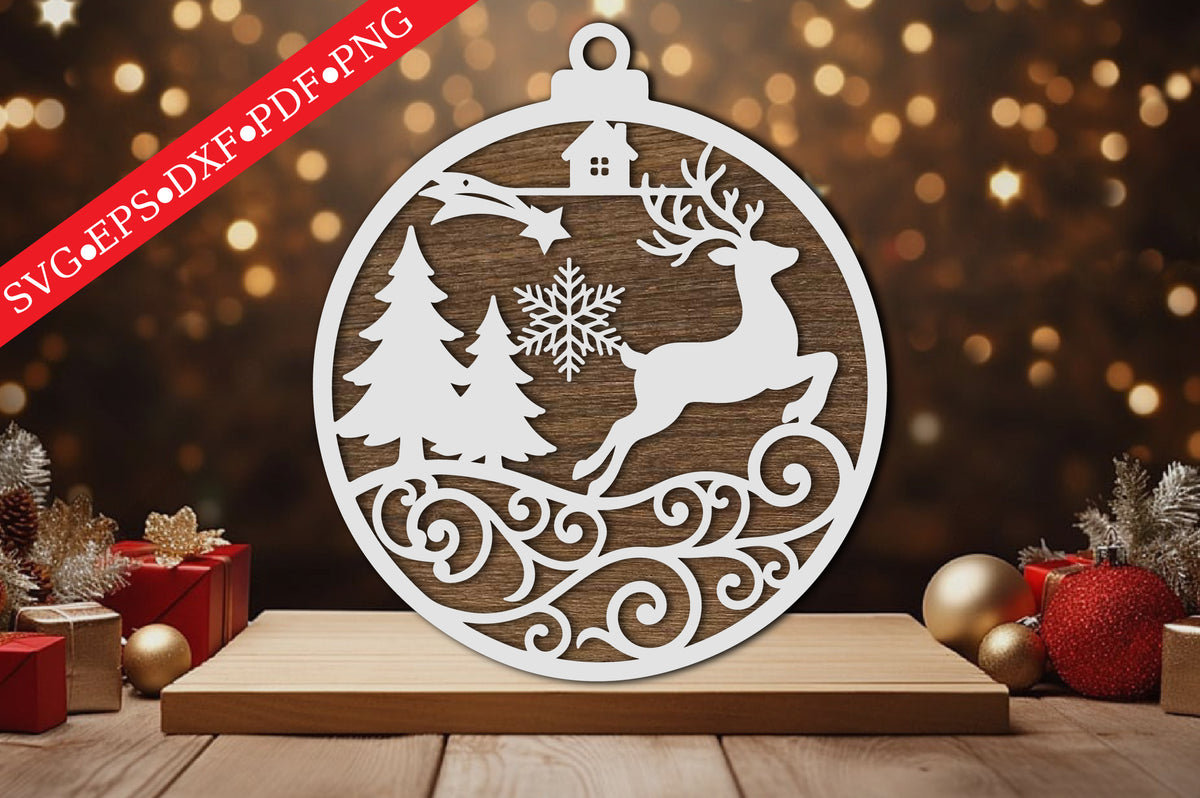 Reindeer Christmas Ornament Laser Cut SVG