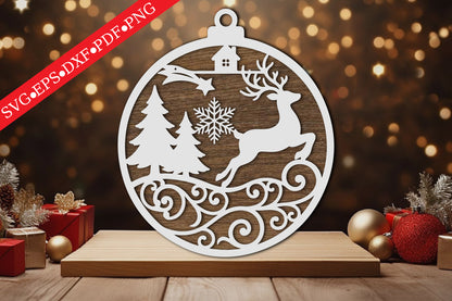 Reindeer Christmas Ornament Laser Cut SVG
