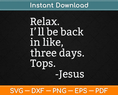 Relax I'll Be Back Jesus Quote Funny Christian Jesus Svg Digital Cutting File