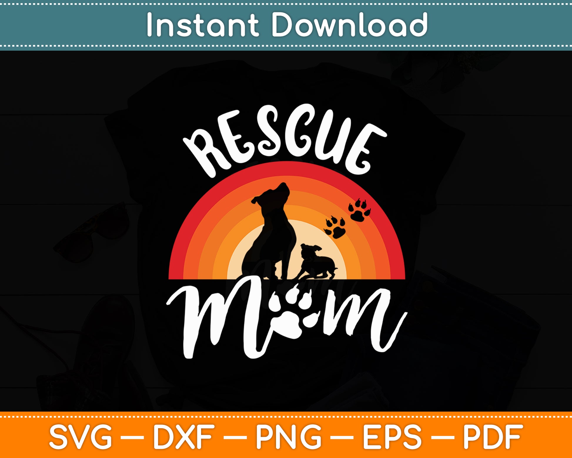 Rescue Mom Dog And Cat Rainbow Vintage Svg Digital Cutting File