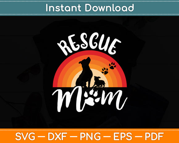 Rescue Mom Dog And Cat Rainbow Vintage Svg Digital Cutting File