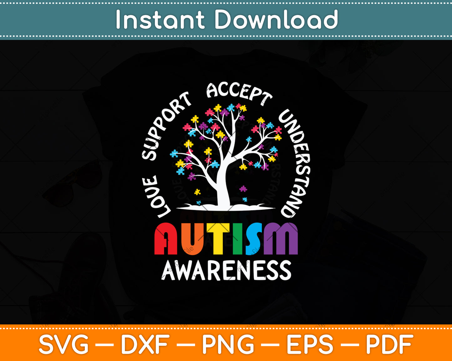 Respect Love Support Inclusion Acceptance Autism Awareness Svg Digital Cutting File
