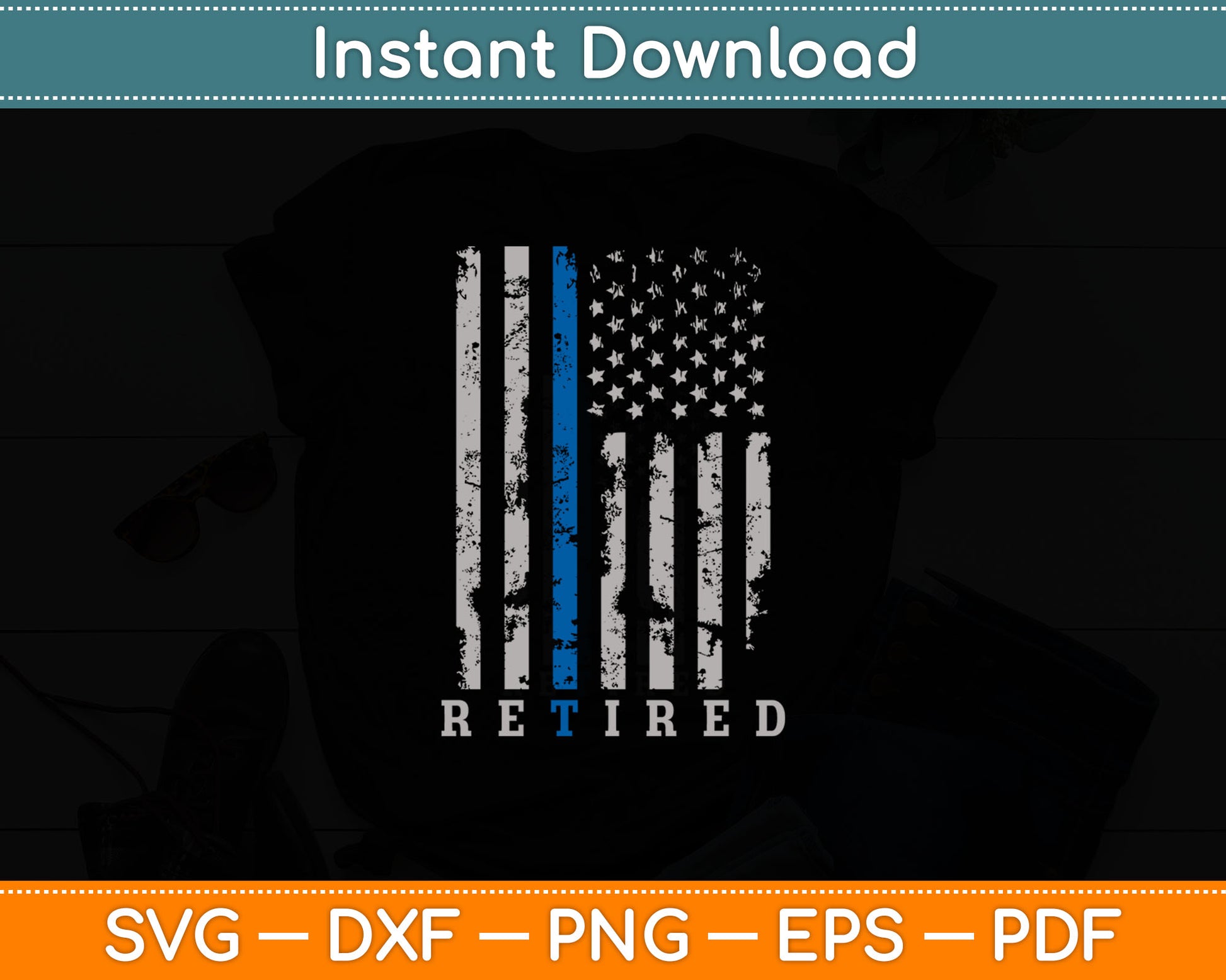 Retired Police Officer Thin Blue Line Flag Retirement Svg Digital Cutting File