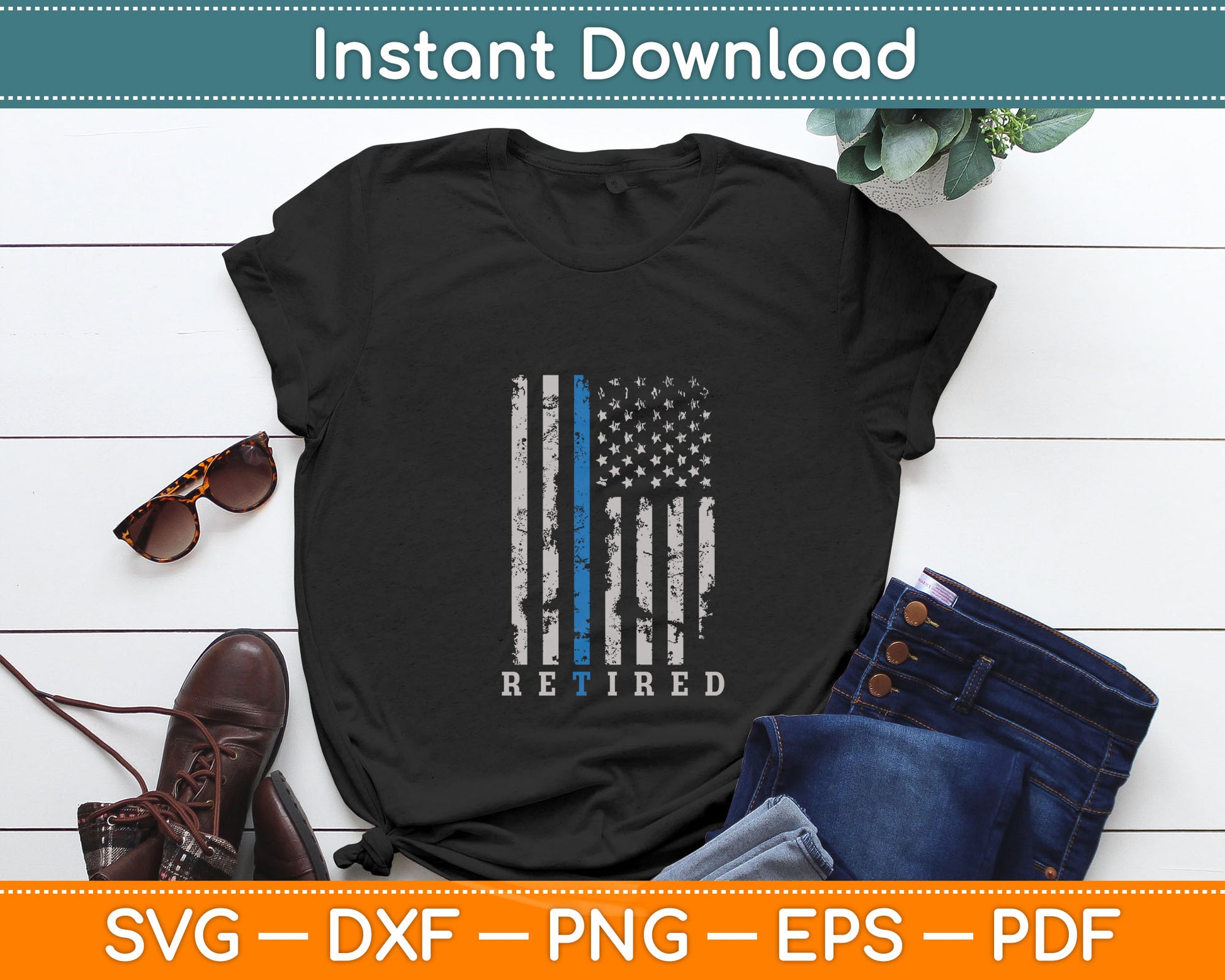 Retired Police Officer Thin Blue Line Flag Retirement Svg Digital Cutting File