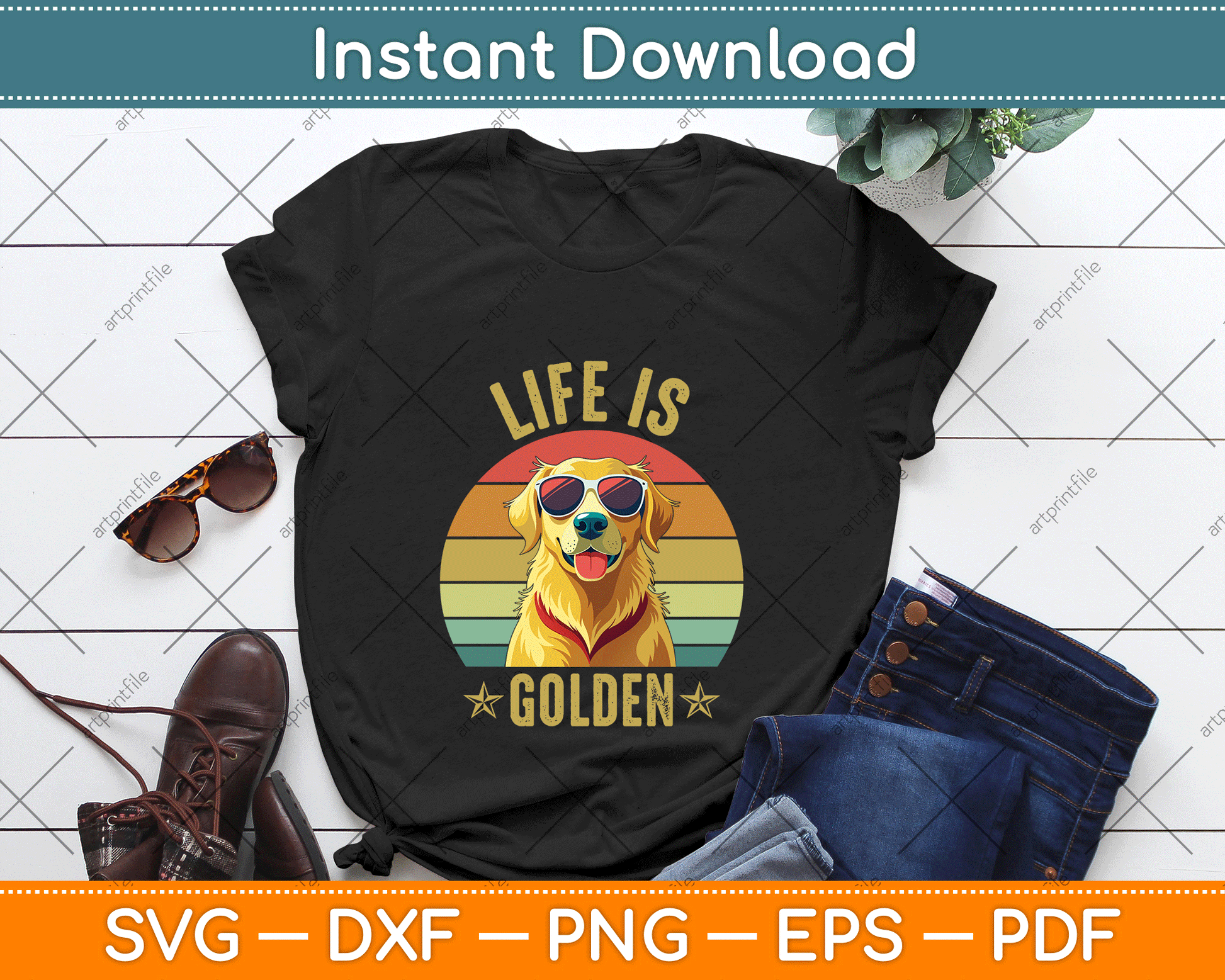 Retro Golden Retriever Funny Dog SVG Digital File