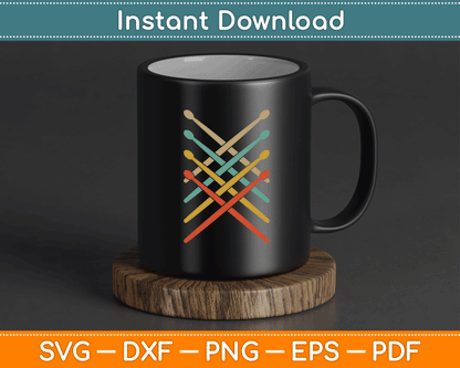 Retro Vintage Drummer 70s 80s Distressed Drum Sticks SVG Digital Cutting File