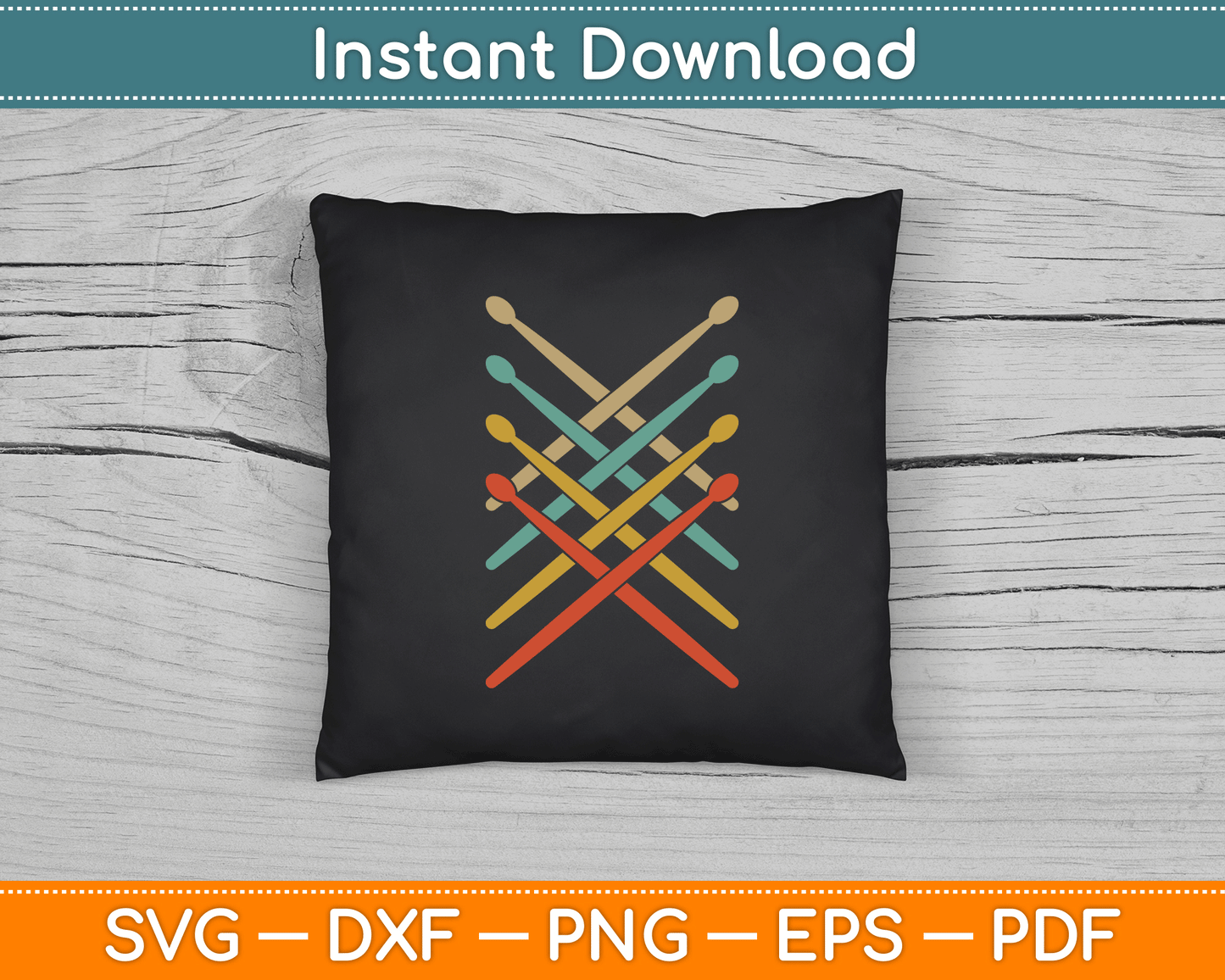 Retro Vintage Drummer 70s 80s Distressed Drum Sticks SVG Digital Cutting File