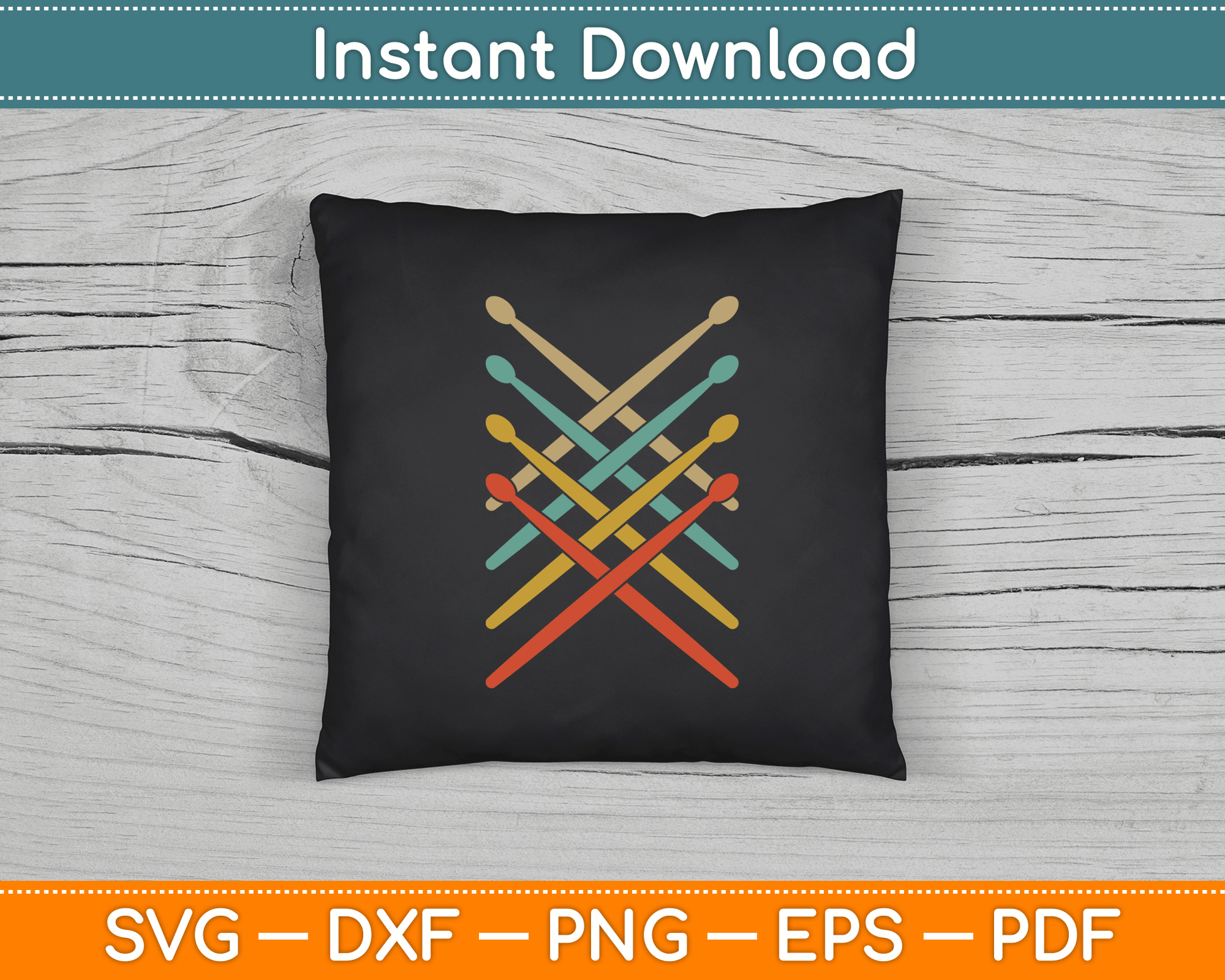 Retro Vintage Drummer 70s 80s Distressed Drum Sticks SVG Digital Cutting File