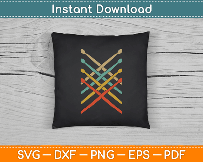 Retro Vintage Drummer 70s 80s Distressed Drum Sticks SVG Digital Cutting File