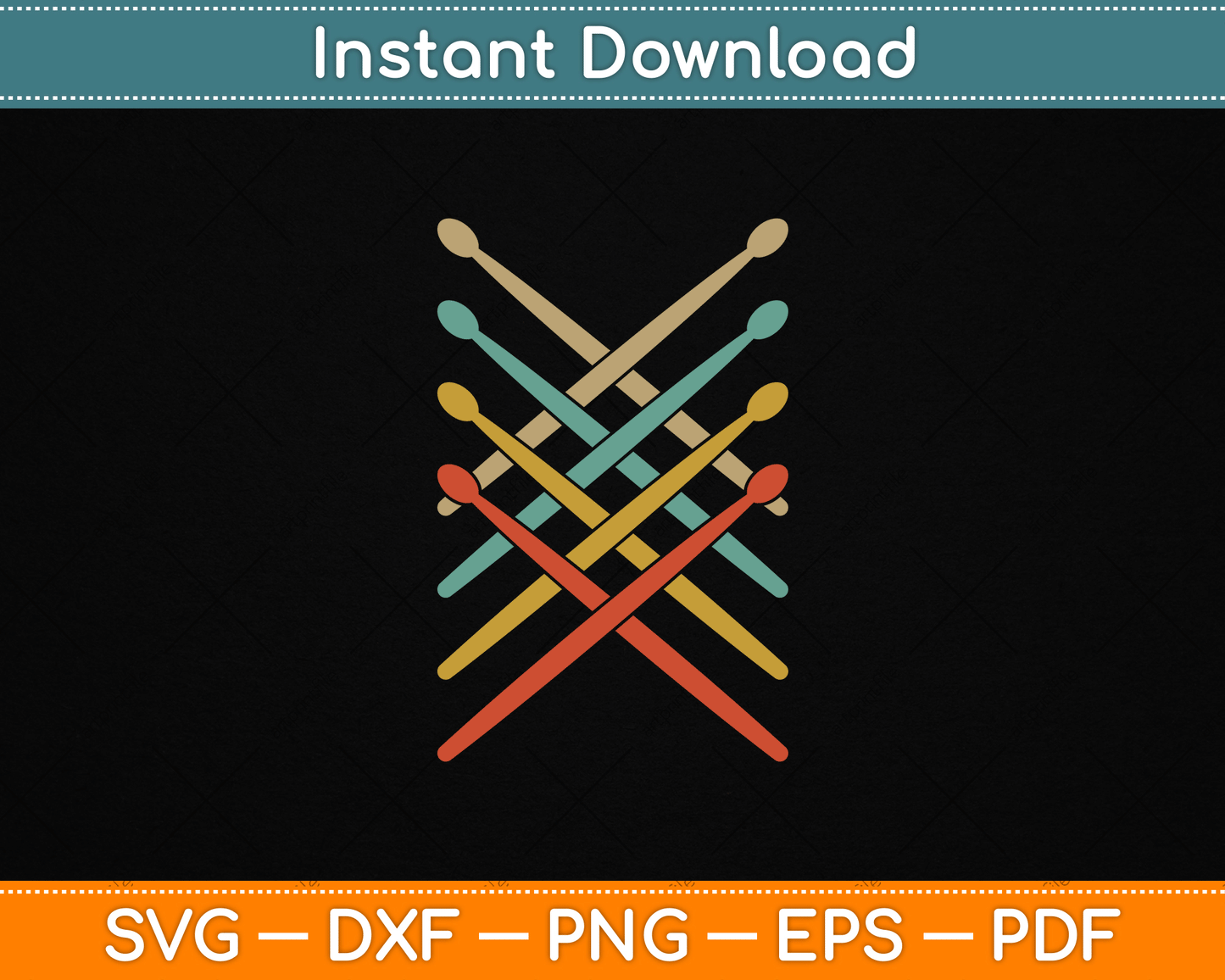 Retro Vintage Drummer 70s 80s Distressed Drum Sticks SVG Digital Cutting File