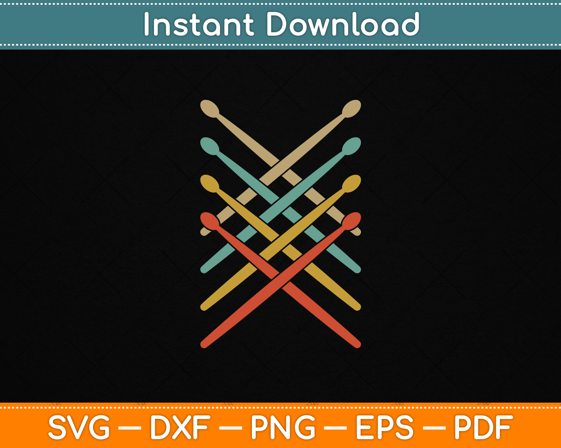Retro Vintage Drummer 70s 80s Distressed Drum Sticks SVG Digital Cutting File