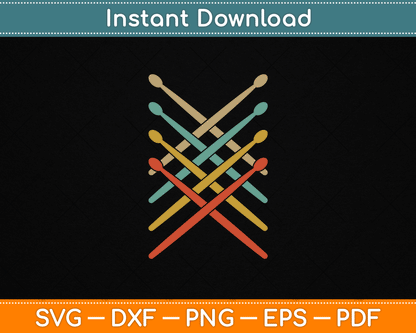 Retro Vintage Drummer 70s 80s Distressed Drum Sticks SVG Digital Cutting File