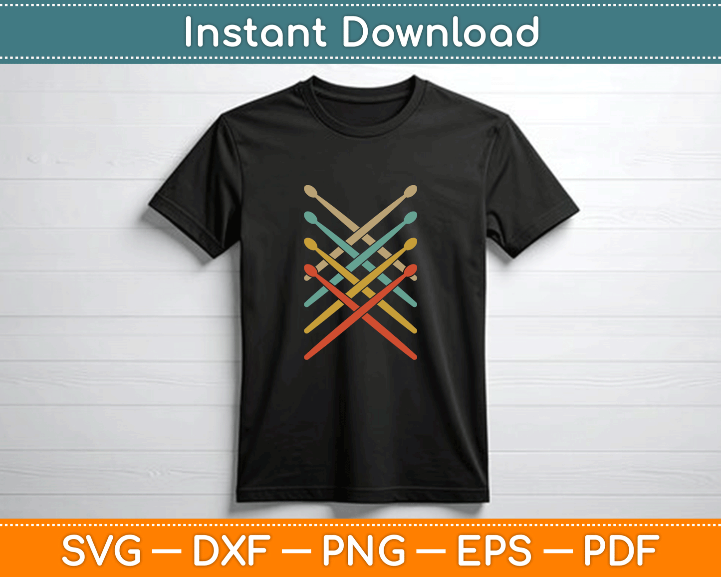 Retro Vintage Drummer 70s 80s Distressed Drum Sticks SVG Digital Cutting File
