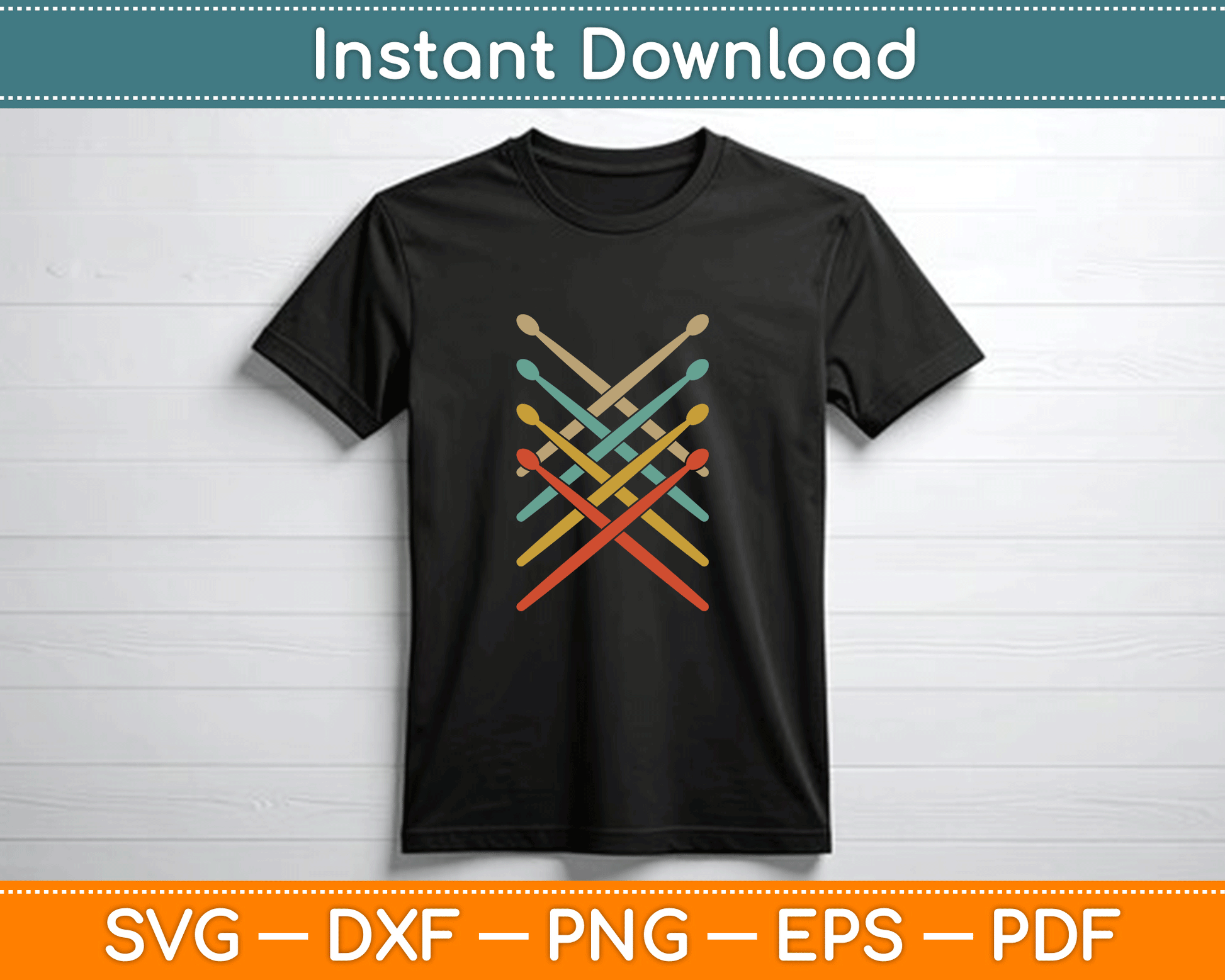 Retro Vintage Drummer 70s 80s Distressed Drum Sticks SVG Digital Cutting File