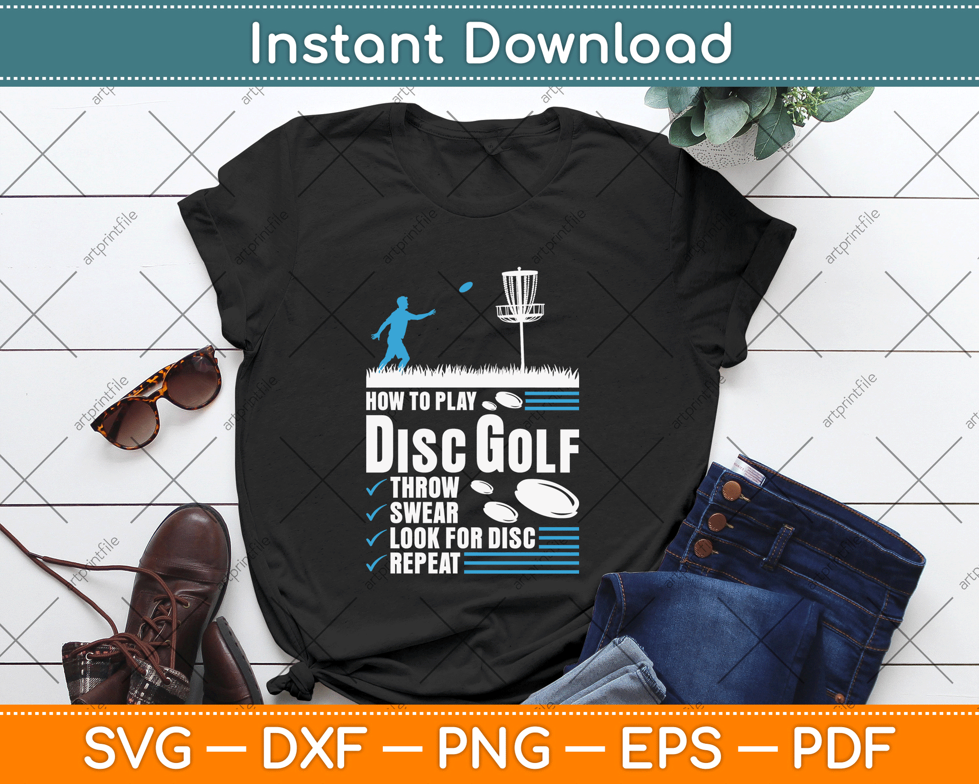 Retro Vintage Frisbee Golf Player Svg Digital File