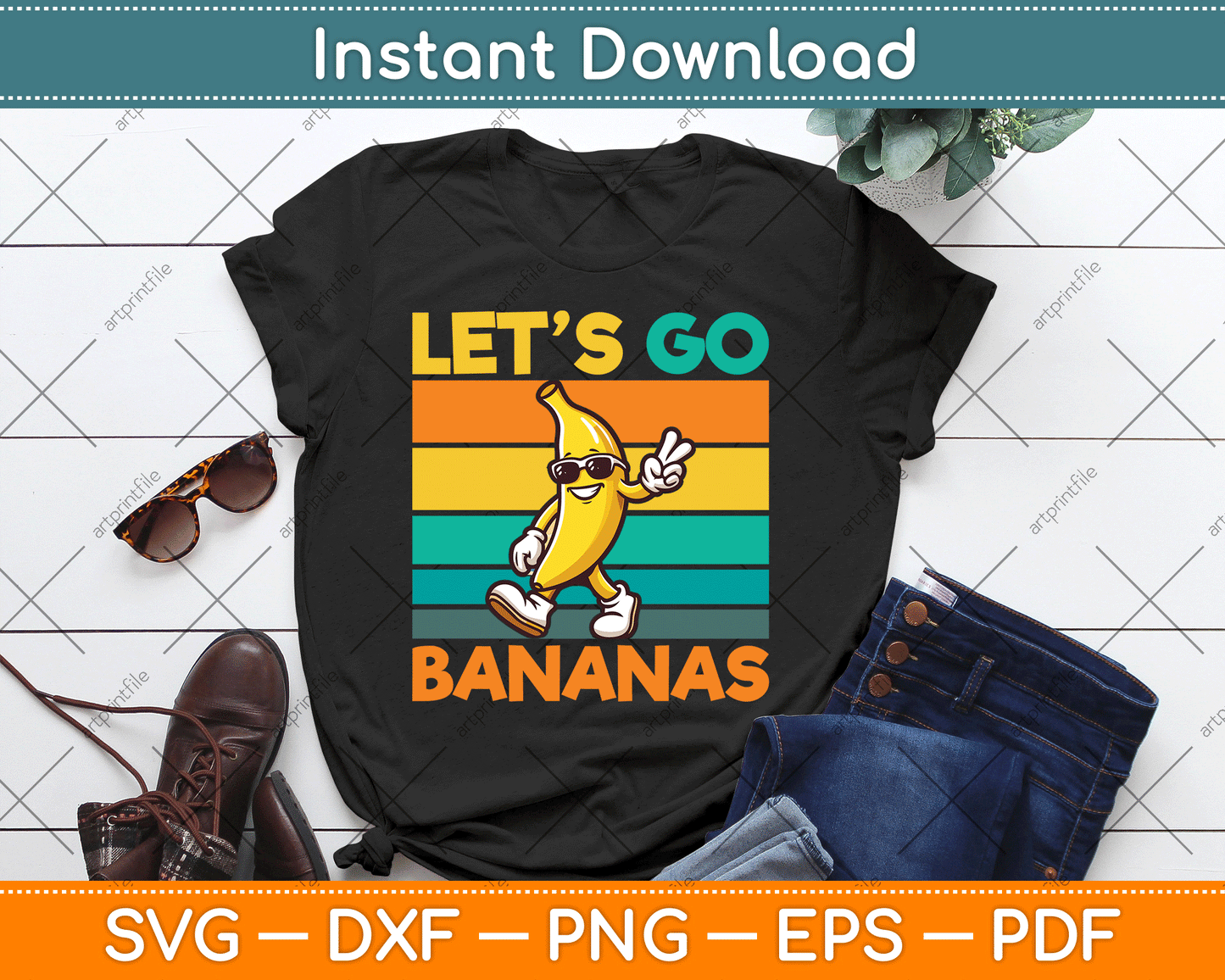 Retro Vintage Funny Banana Let Go Banana Peace SVG Digital Cutting File