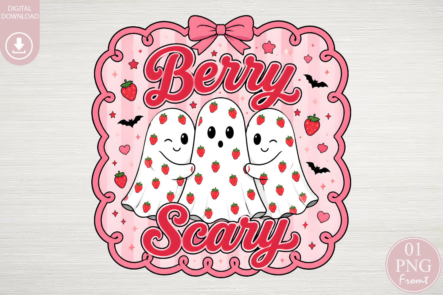 Berry Scary PNG Cute Strawberry Ghost Halloween Sublimation Design