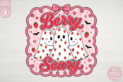 Berry Scary PNG Cute Strawberry Ghost Halloween Sublimation Design