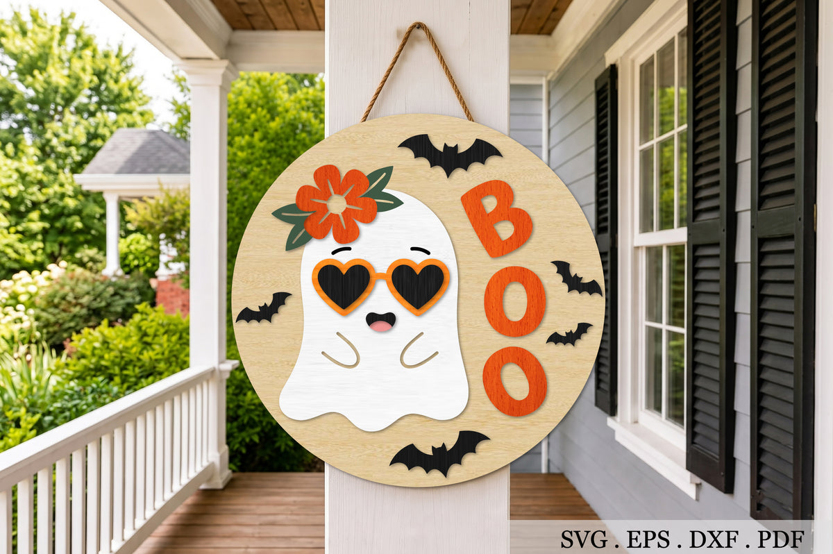 Retro Boo Ghost Door Hanger SVG Laser Cut