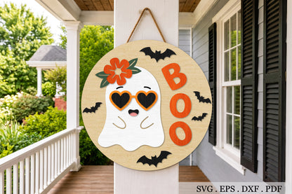Retro Boo Ghost Door Hanger SVG Laser Cut