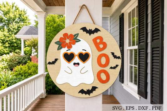 Retro Boo Ghost Door Hanger SVG Laser Cut