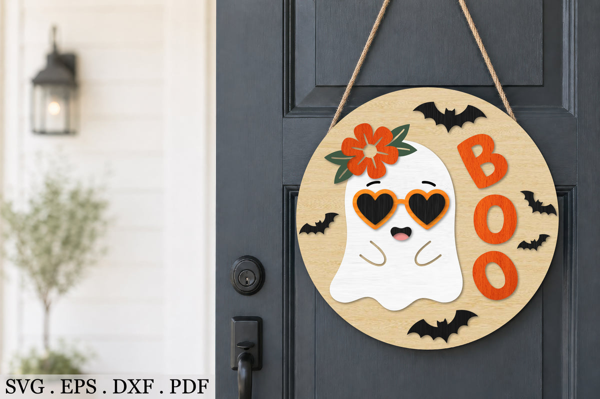 Retro Boo Ghost Door Hanger SVG Laser Cut