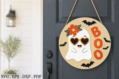 Retro Boo Ghost Door Hanger SVG Laser Cut
