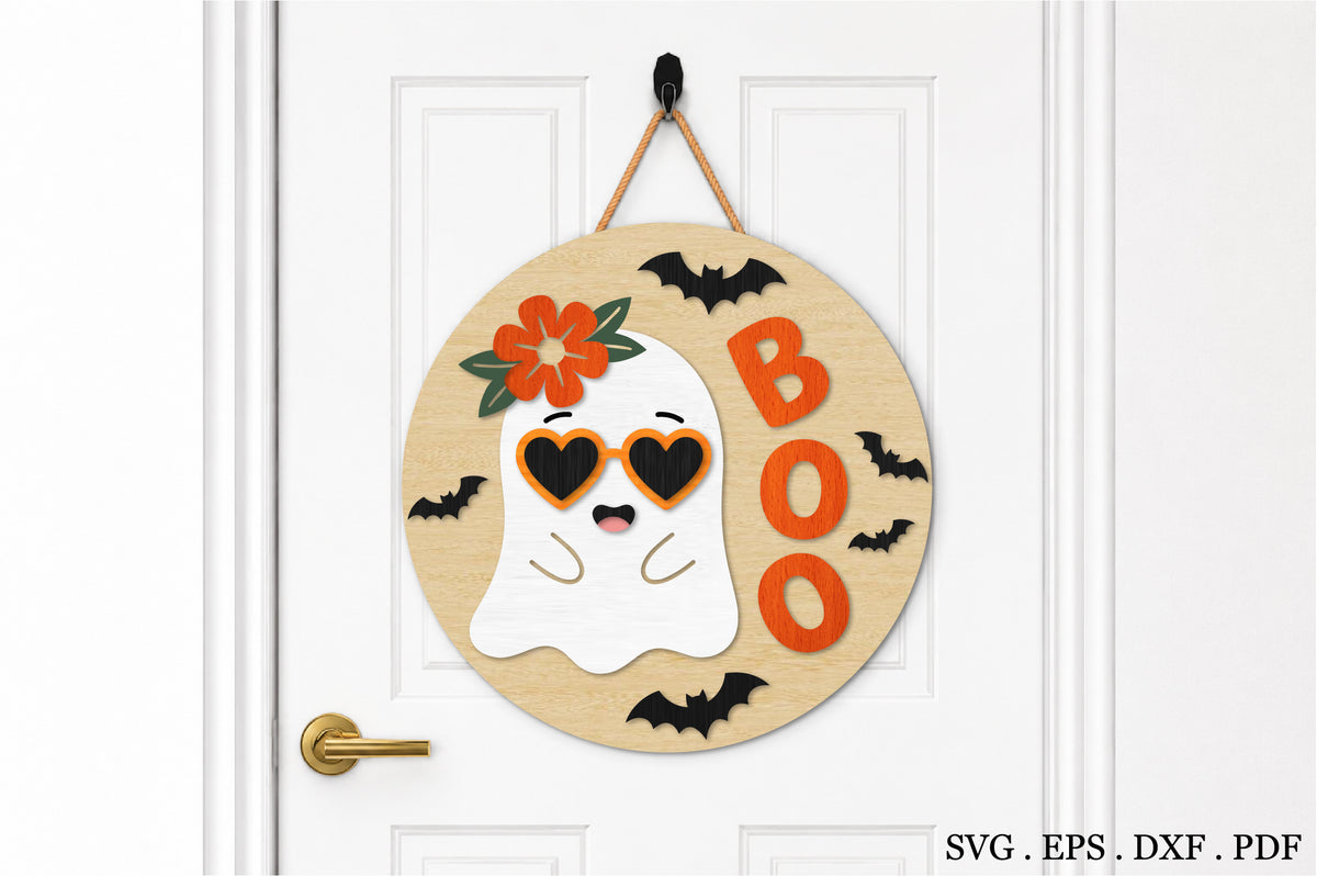 Retro Boo Ghost Door Hanger SVG Laser Cut
