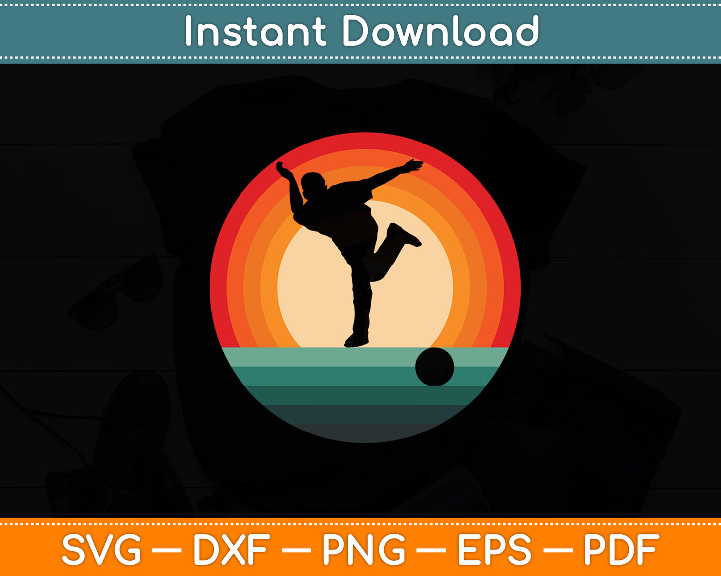 Retro Bowling Vintage Style Sport Svg Png Dxf Digital Cutting File