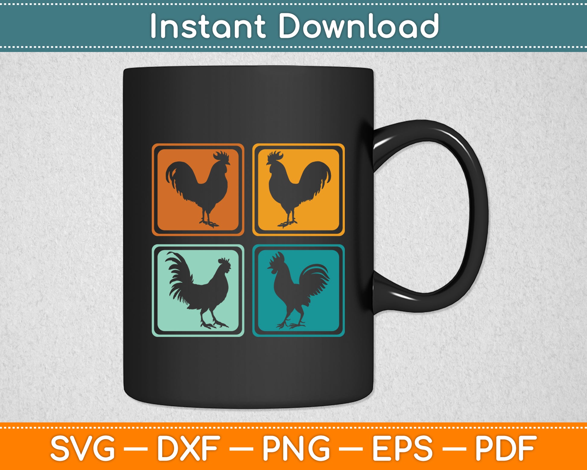 Vintage Retro Chicken Svg Png Dxf Digital Cutting File