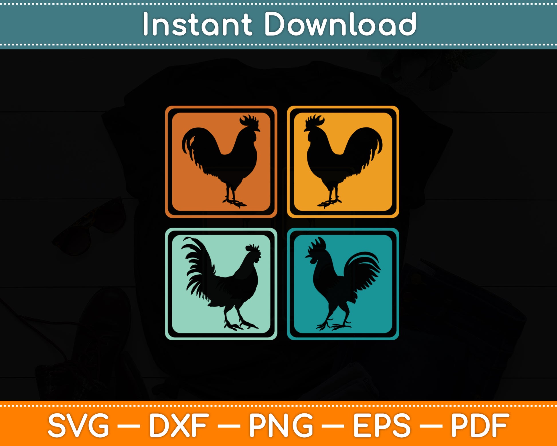 Vintage Retro Chicken Svg Png Dxf Digital Cutting File