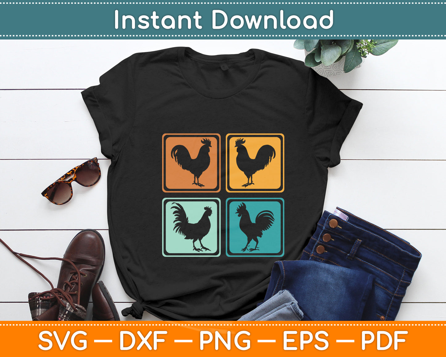 Vintage Retro Chicken Svg Png Dxf Digital Cutting File