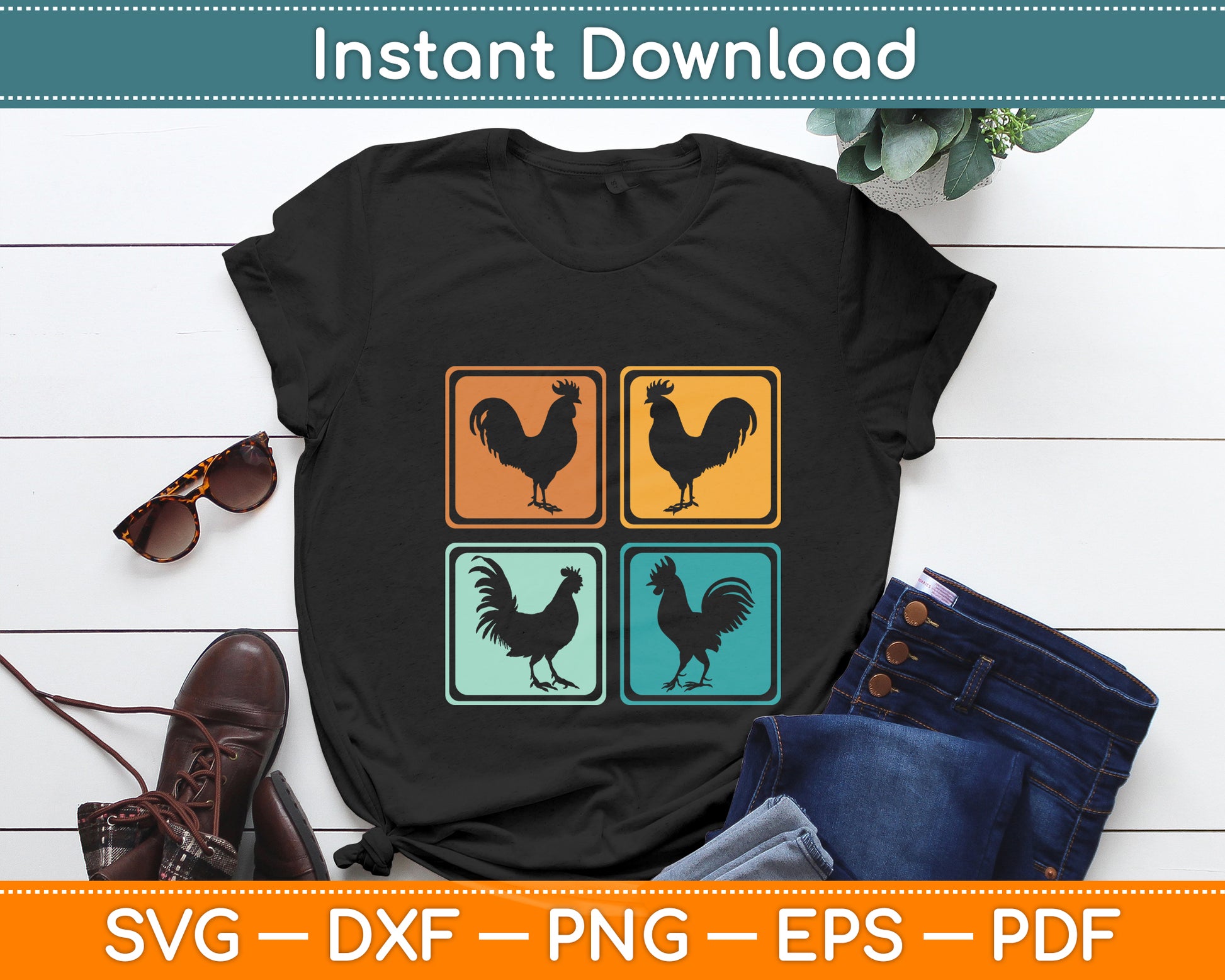 Vintage Retro Chicken Svg Png Dxf Digital Cutting File