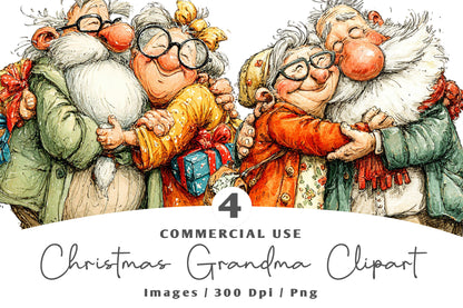 Retro Christmas Grandma Clipart PNG